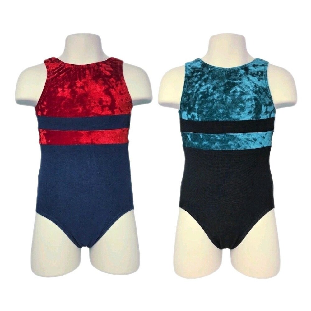GK Elite Girls Youth 2-pack Cotton Velvet Colorblock Leotards Size CXS Child XS